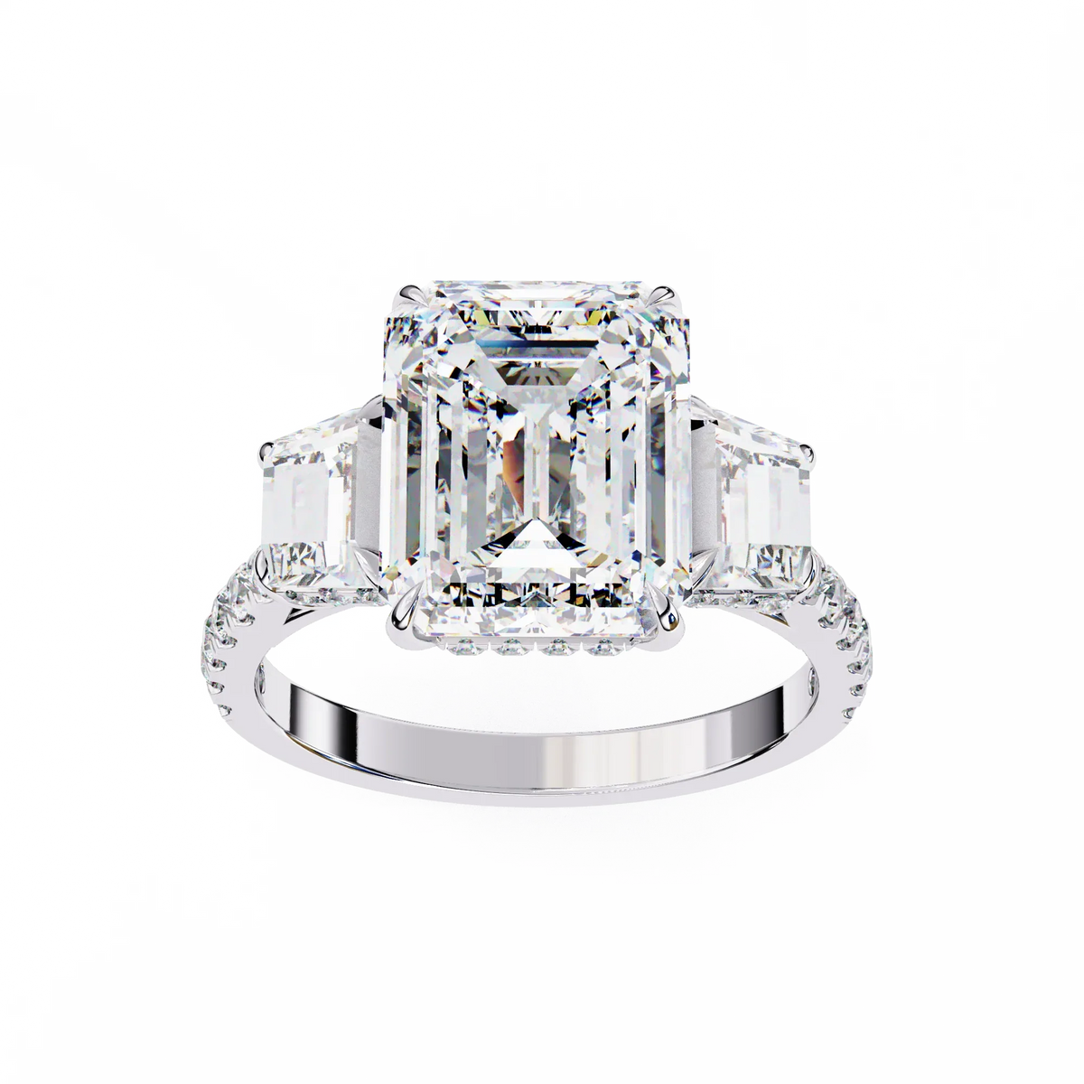 Sovereign Emerald Three-Stone Lab Grown Diamond Ring - Ophiratbf