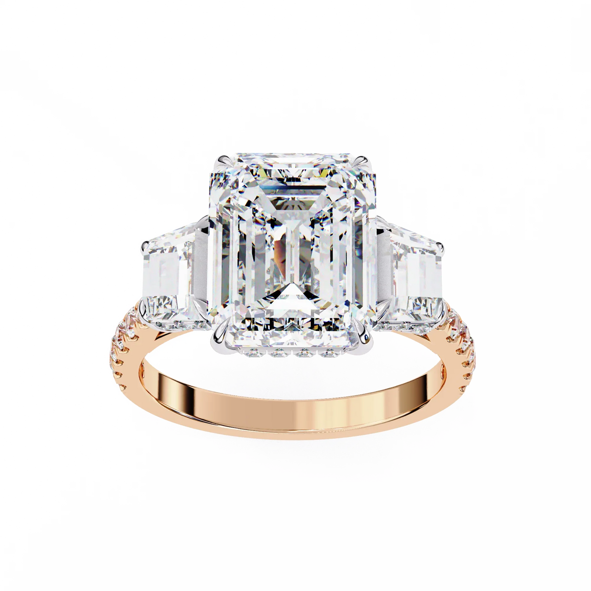 Sovereign Emerald Three-Stone Lab Grown Diamond Ring - Ophiratbf