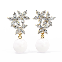 Celestia Marquise Cluster Pearl Drop Earrings - Ophiratbf