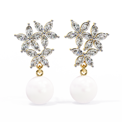 Celestia Marquise Cluster Pearl Drop Earrings