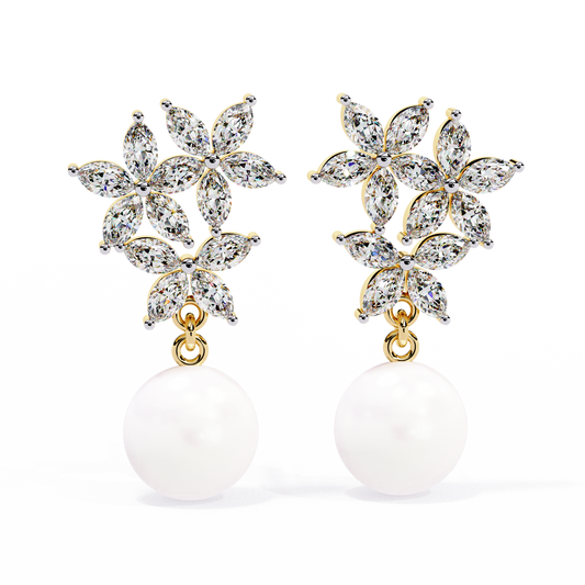 Celestia Marquise Cluster Pearl Drop Earrings