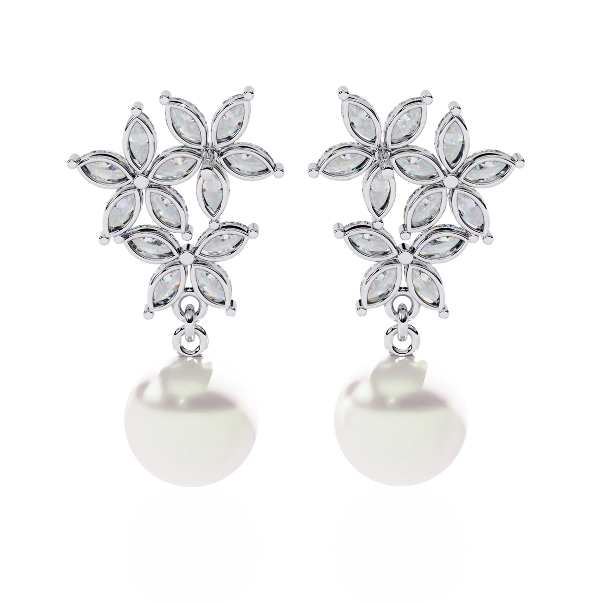 Celestia Marquise Cluster Pearl Drop Earrings - Ophiratbf