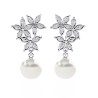 Celestia Marquise Cluster Pearl Drop Earrings - Ophiratbf