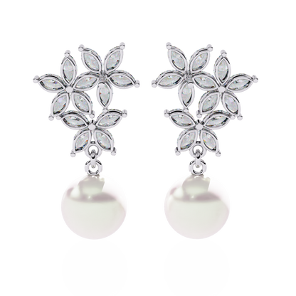 Celestia Marquise Cluster Pearl Drop Earrings