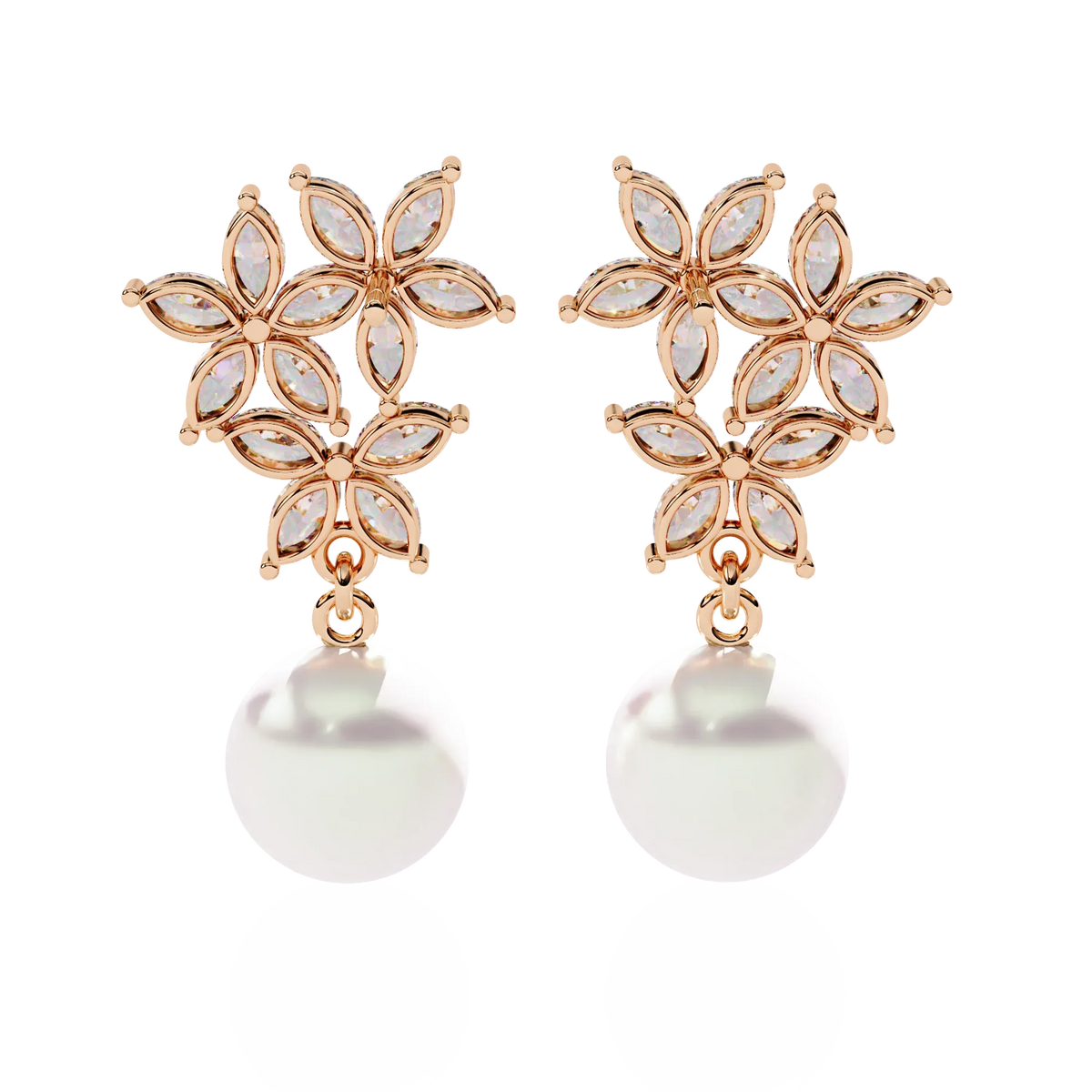 Celestia Marquise Cluster Pearl Drop Earrings - Ophiratbf