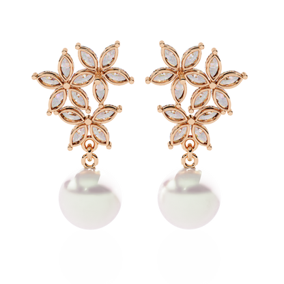 Celestia Marquise Cluster Pearl Drop Earrings