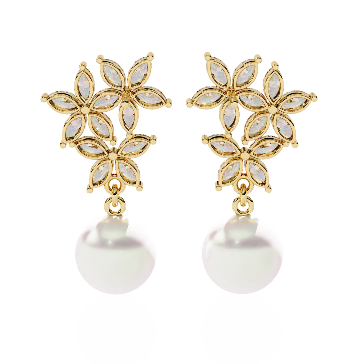 Celestia Marquise Cluster Pearl Drop Earrings - Ophiratbf