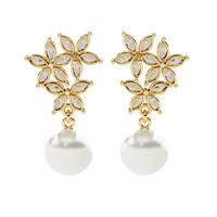 Celestia Marquise Cluster Pearl Drop Earrings - Ophiratbf