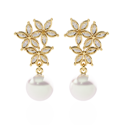 Celestia Marquise Cluster Pearl Drop Earrings