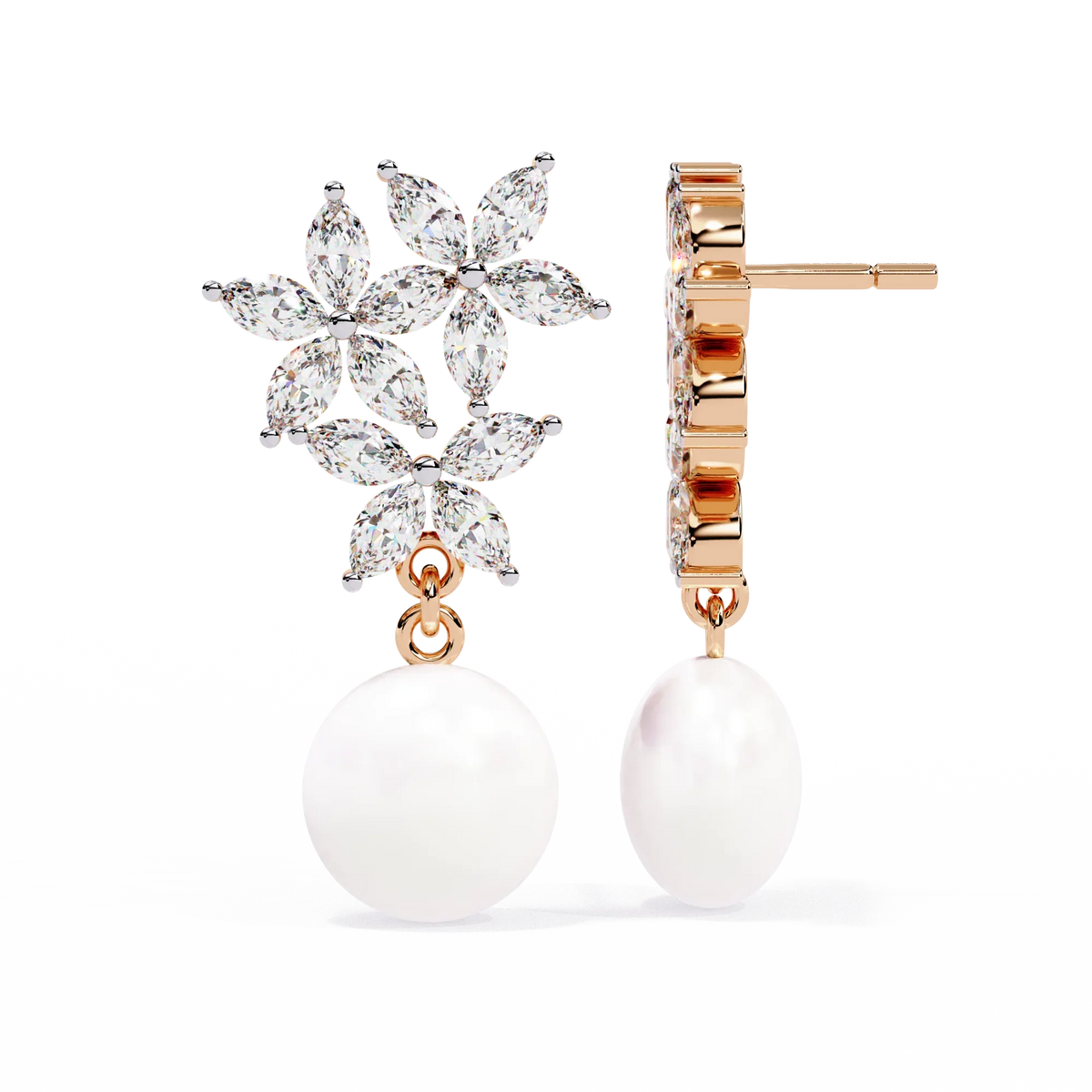 Celestia Marquise Cluster Pearl Drop Earrings - Ophiratbf