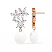 Celestia Marquise Cluster Pearl Drop Earrings - Ophiratbf