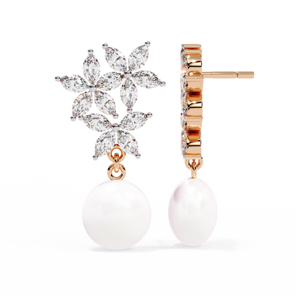 Celestia Marquise Cluster Pearl Drop Earrings