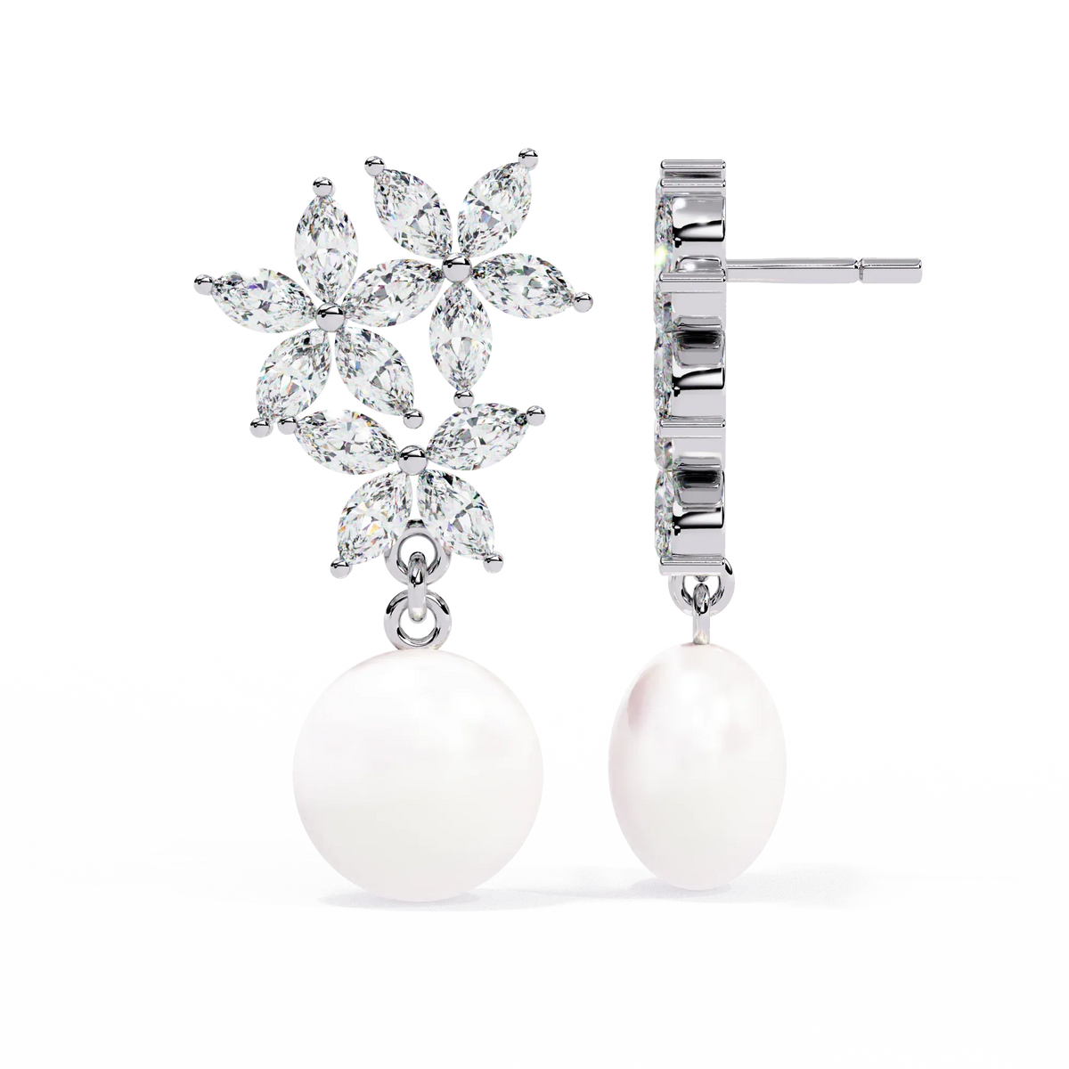 Celestia Marquise Cluster Pearl Drop Earrings - Ophiratbf