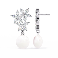 Celestia Marquise Cluster Pearl Drop Earrings - Ophiratbf