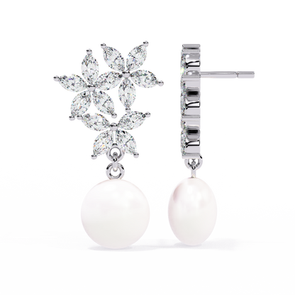 Celestia Marquise Cluster Pearl Drop Earrings