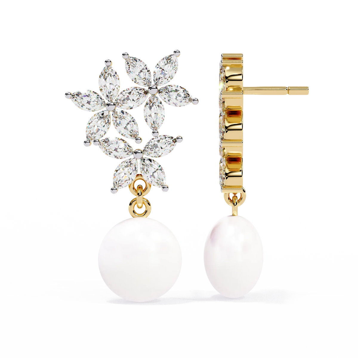 Celestia Marquise Cluster Pearl Drop Earrings - Ophiratbf