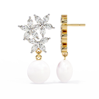 Celestia Marquise Cluster Pearl Drop Earrings - Ophiratbf