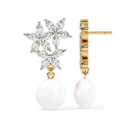 Celestia Marquise Cluster Pearl Drop Earrings