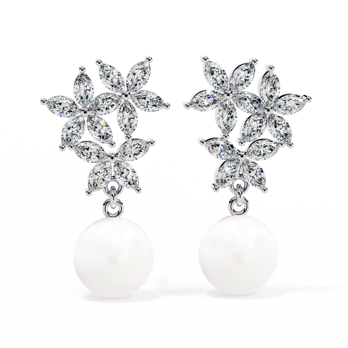 Celestia Marquise Cluster Pearl Drop Earrings - Ophiratbf