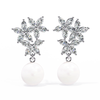 Celestia Marquise Cluster Pearl Drop Earrings - Ophiratbf