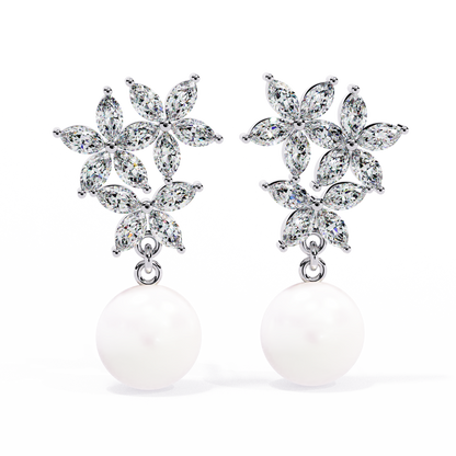 Celestia Marquise Cluster Pearl Drop Earrings