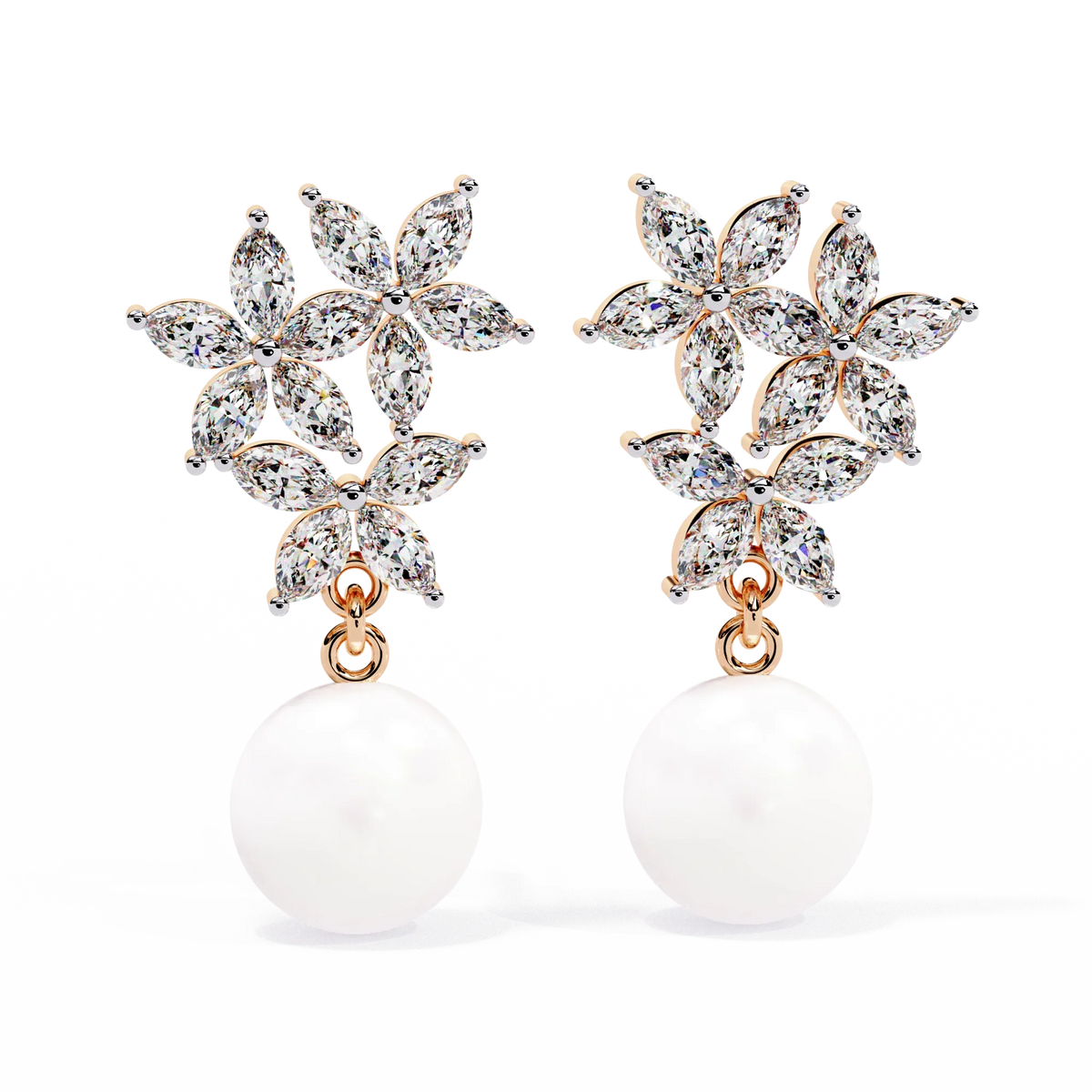 Celestia Marquise Cluster Pearl Drop Earrings - Ophiratbf