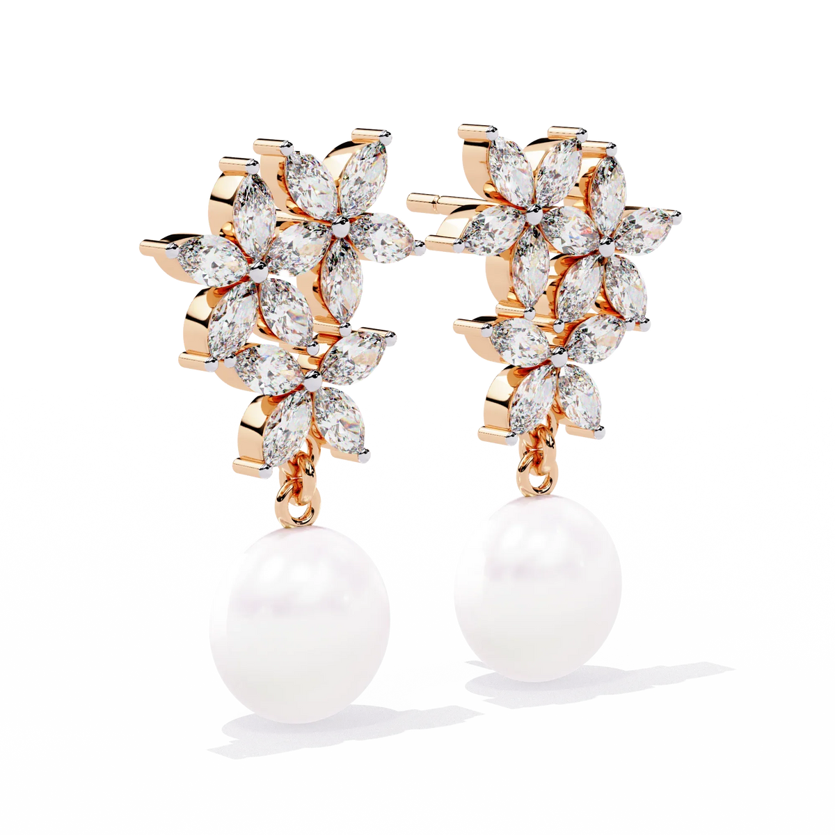 Celestia Marquise Cluster Pearl Drop Earrings - Ophiratbf