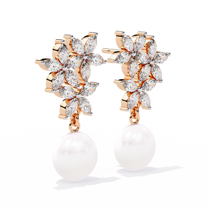 Celestia Marquise Cluster Pearl Drop Earrings