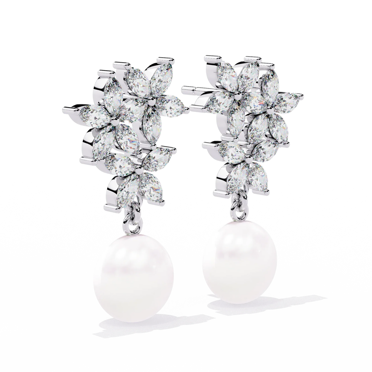 Celestia Marquise Cluster Pearl Drop Earrings - Ophiratbf