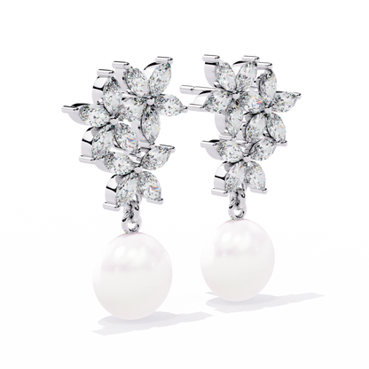Celestia Marquise Cluster Pearl Drop Earrings