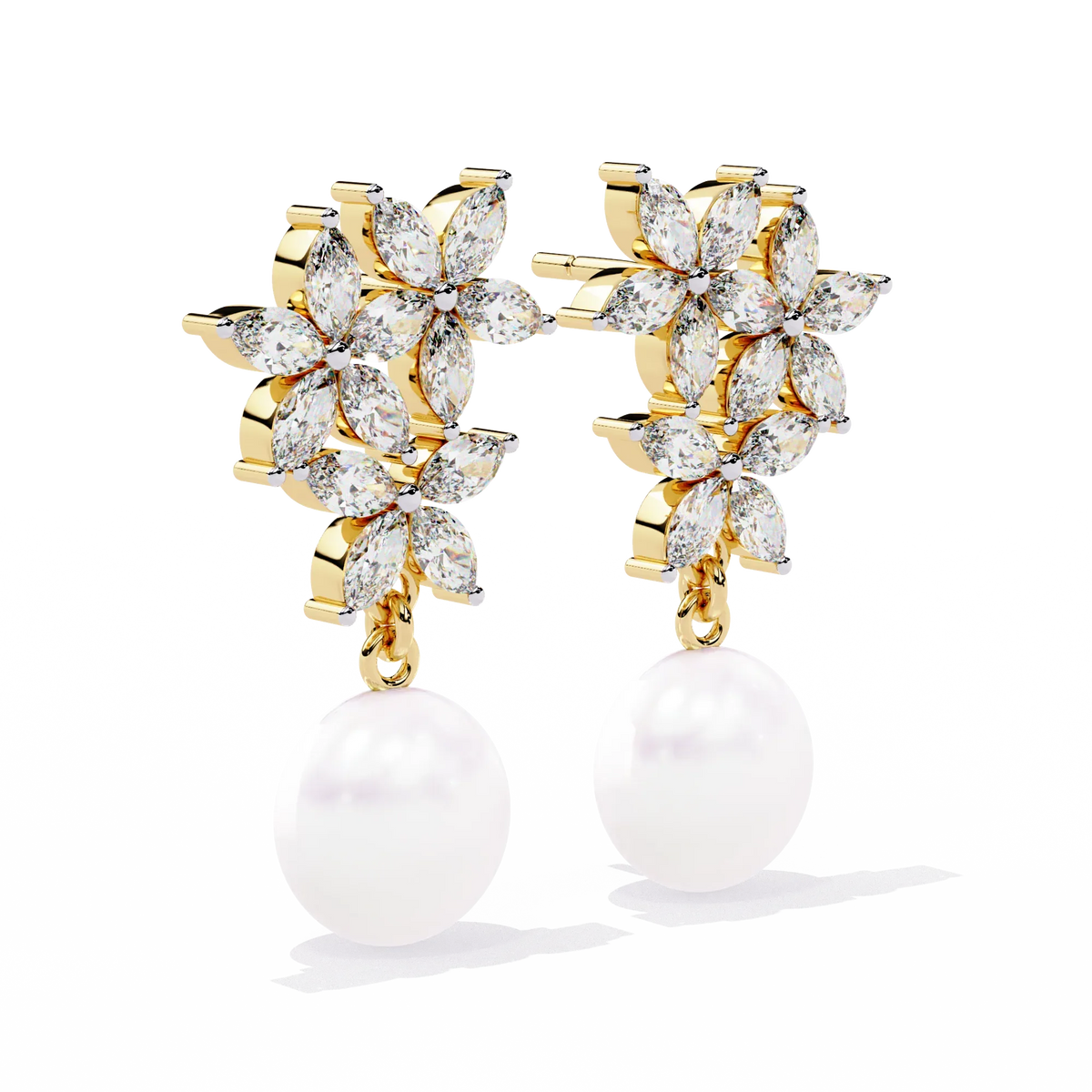 Celestia Marquise Cluster Pearl Drop Earrings - Ophiratbf