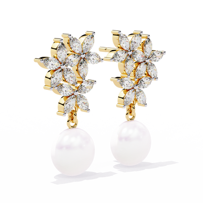Celestia Marquise Cluster Pearl Drop Earrings