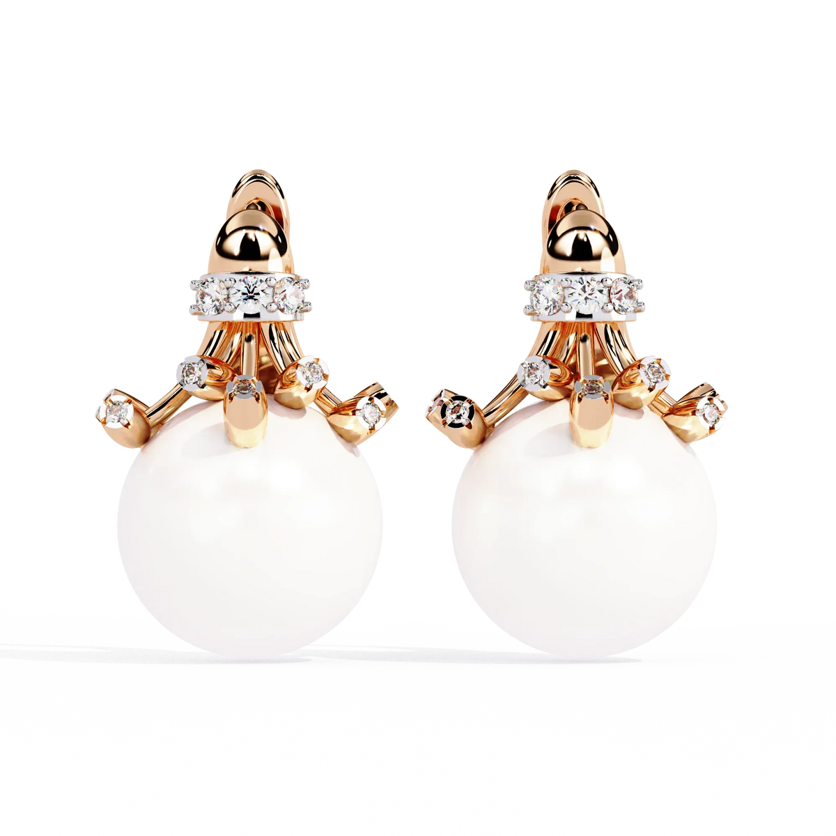 Regal Blossom Pearl & Lab Grown Diamond Drop Earrings - Ophiratbf