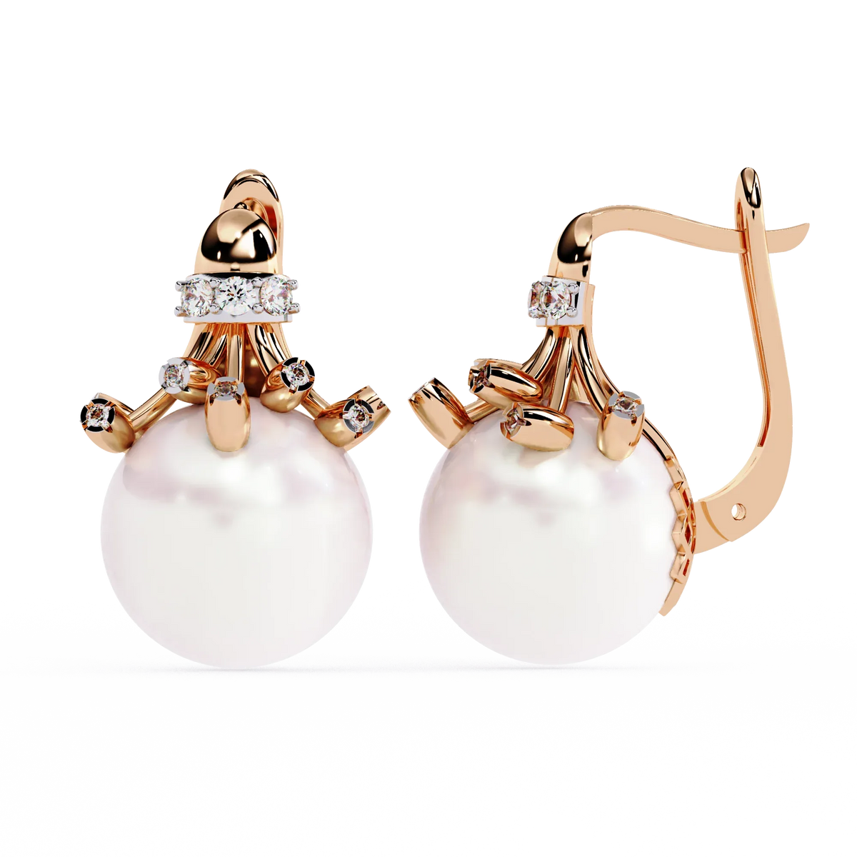 Regal Blossom Pearl & Lab Grown Diamond Drop Earrings - Ophiratbf