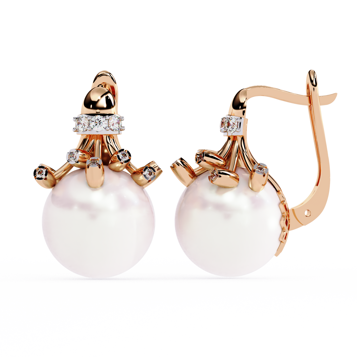 regal blossom pearl & lab grown diamond drop earrings