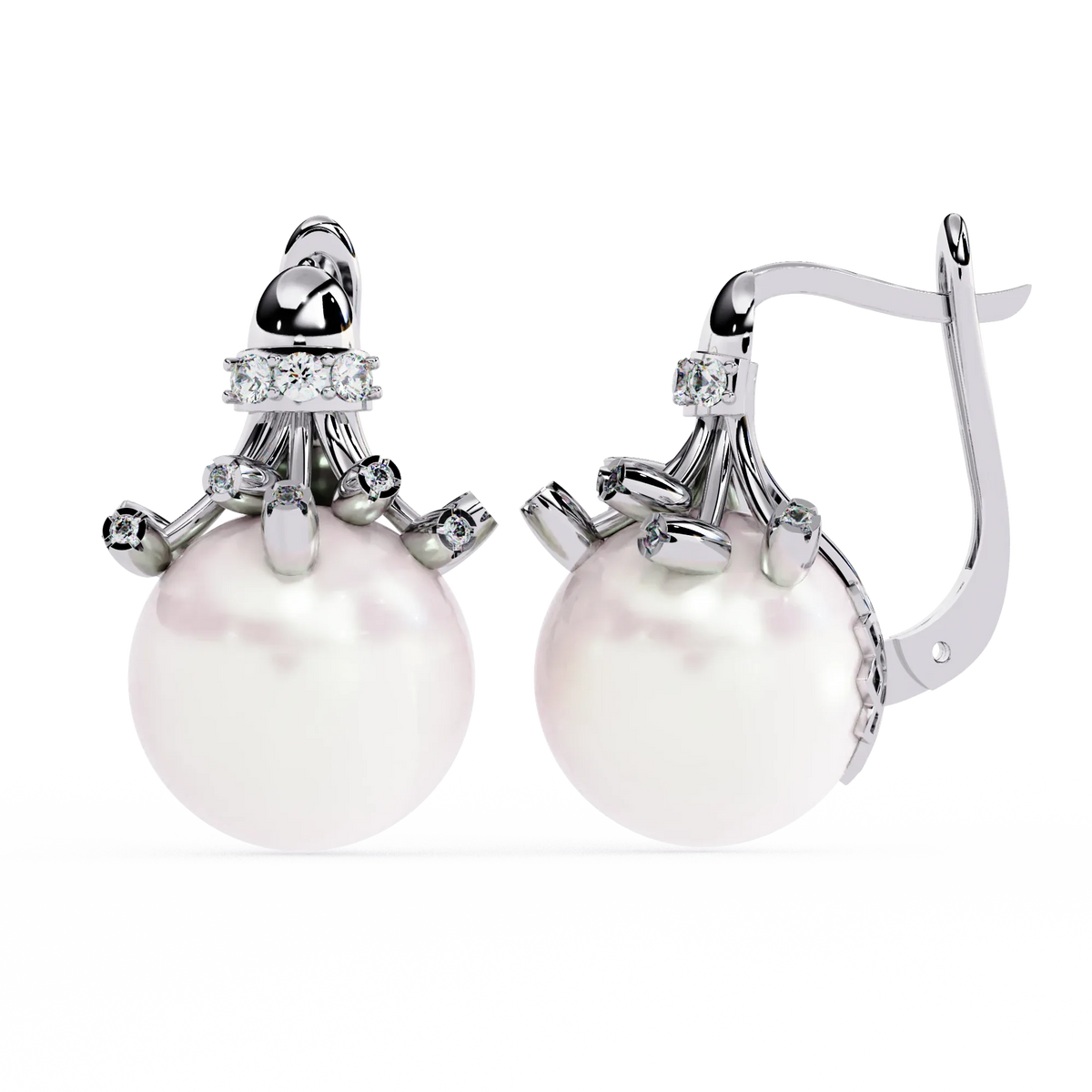 Regal Blossom Pearl & Lab Grown Diamond Drop Earrings - Ophiratbf