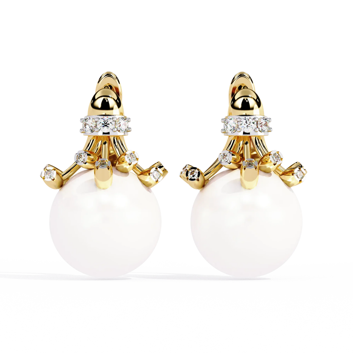 Regal Blossom Pearl & Lab Grown Diamond Drop Earrings - Ophiratbf