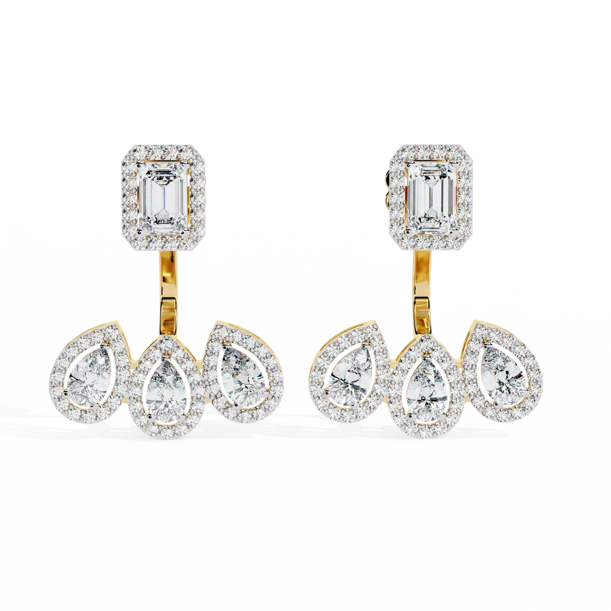 Imperial Emerald & Pear Halo Lab Grown Diamond Earring Jackets - Ophiratbf