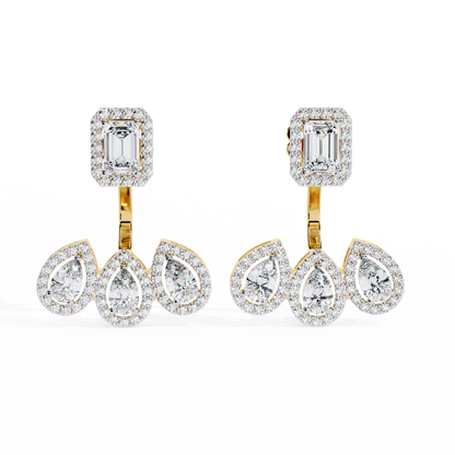 Imperial Emerald & Pear Halo Lab Grown Diamond Earring Jackets