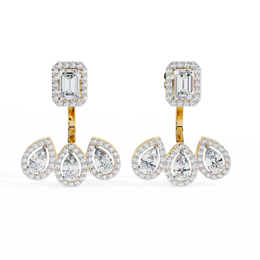 Imperial Emerald & Pear Halo Lab Grown Diamond Earring Jackets