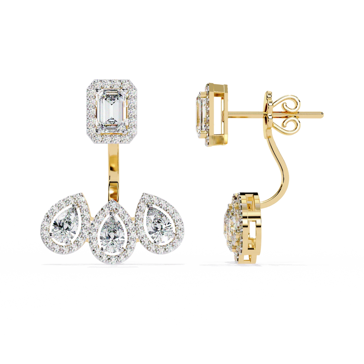 Imperial Emerald & Pear Halo Lab Grown Diamond Earring Jackets - Ophiratbf