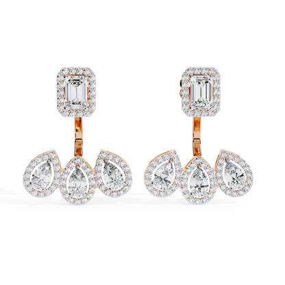 Imperial Emerald & Pear Halo Lab Grown Diamond Earring Jackets