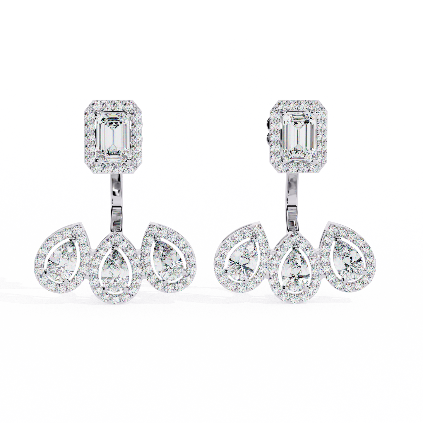imperial emerald & pear halo lab grown diamond earring jackets