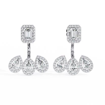 Imperial Emerald & Pear Halo Lab Grown Diamond Earring Jackets