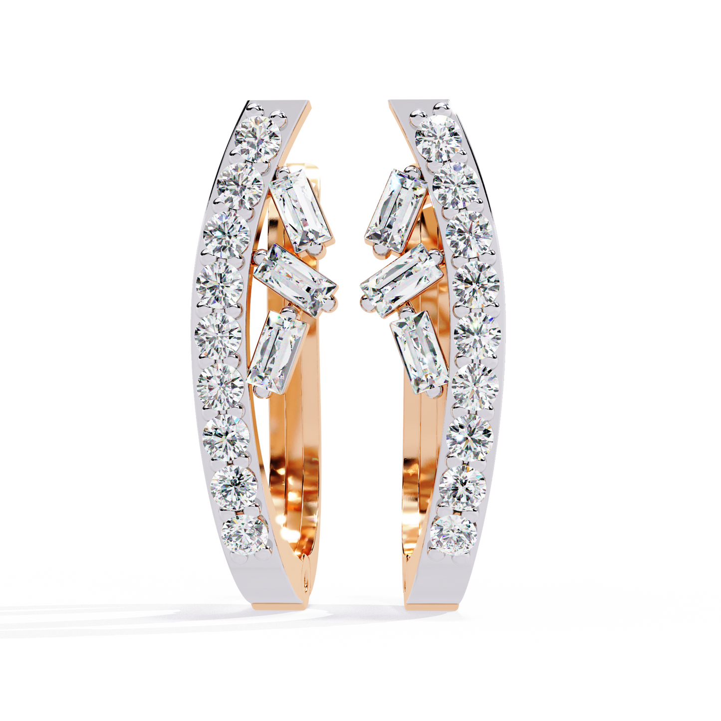 latitude baguette & round lab grown diamond huggie earrings
