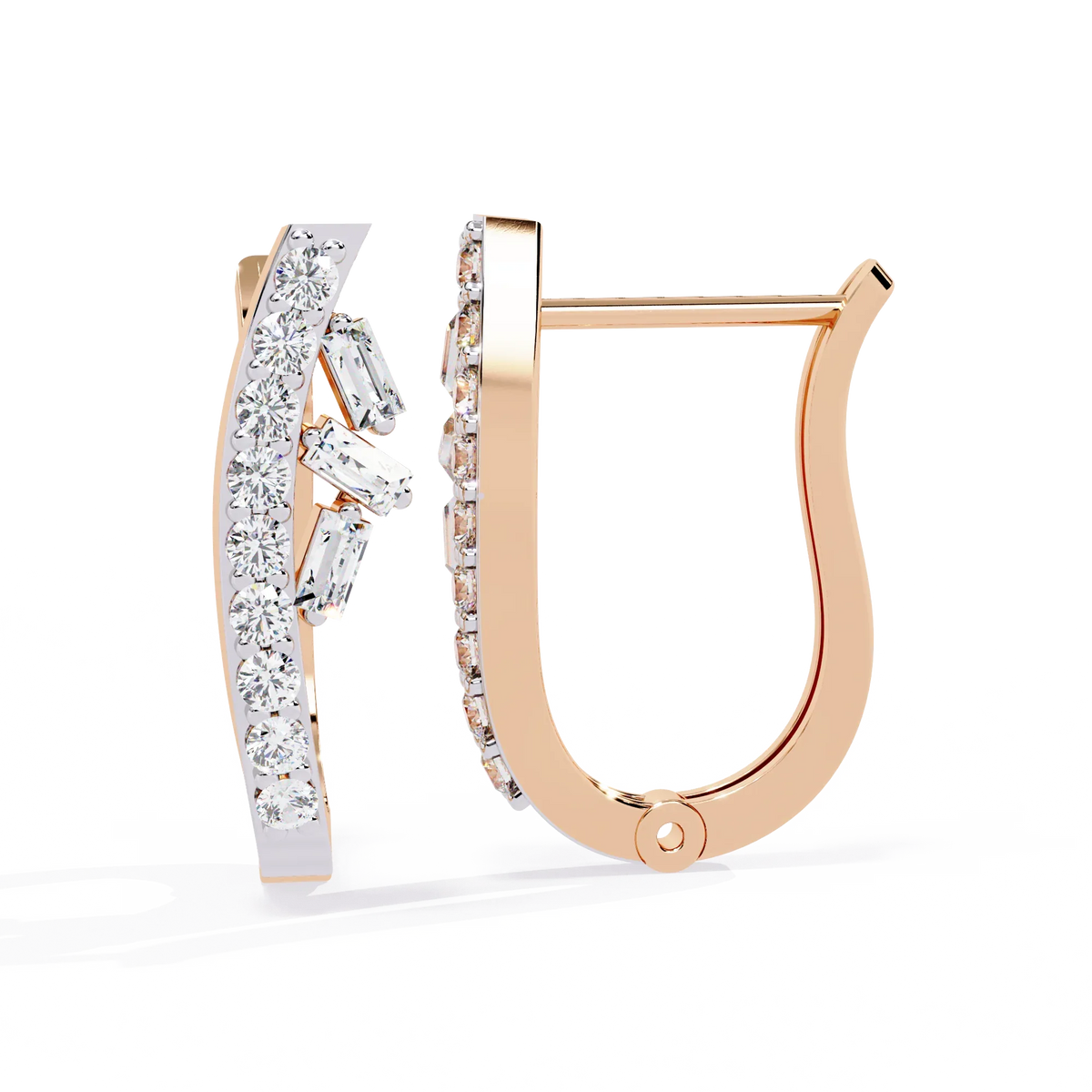 Latitude Baguette & Round Lab Grown Diamond Huggie Earrings - Ophiratbf