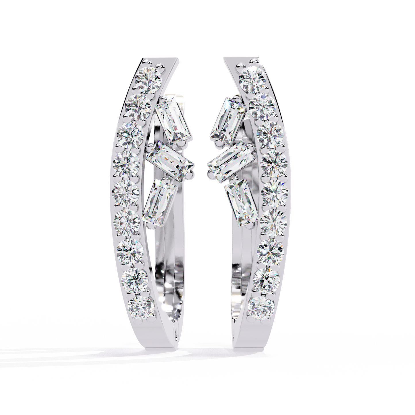 latitude baguette & round lab grown diamond huggie earrings
