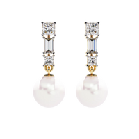 Luminara Princess & Baguette Pearl Drop Lab Grown Diamond Earrings - Ophiratbf