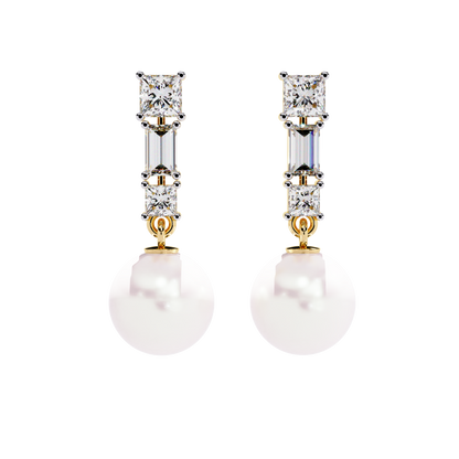Luminara Princess & Baguette Pearl Drop Lab Grown Diamond Earrings