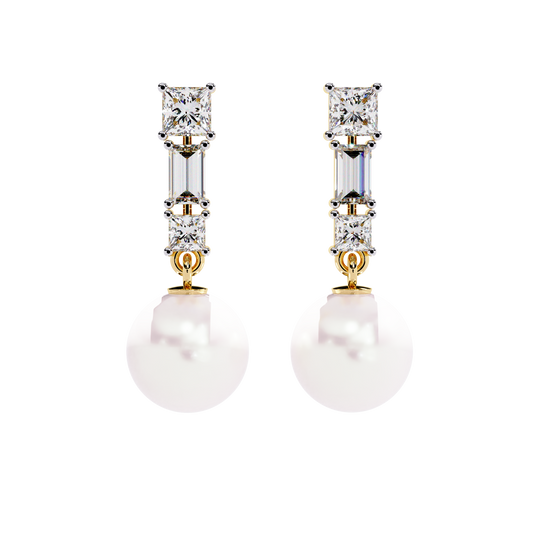 Luminara Princess & Baguette Pearl Drop Lab Grown Diamond Earrings